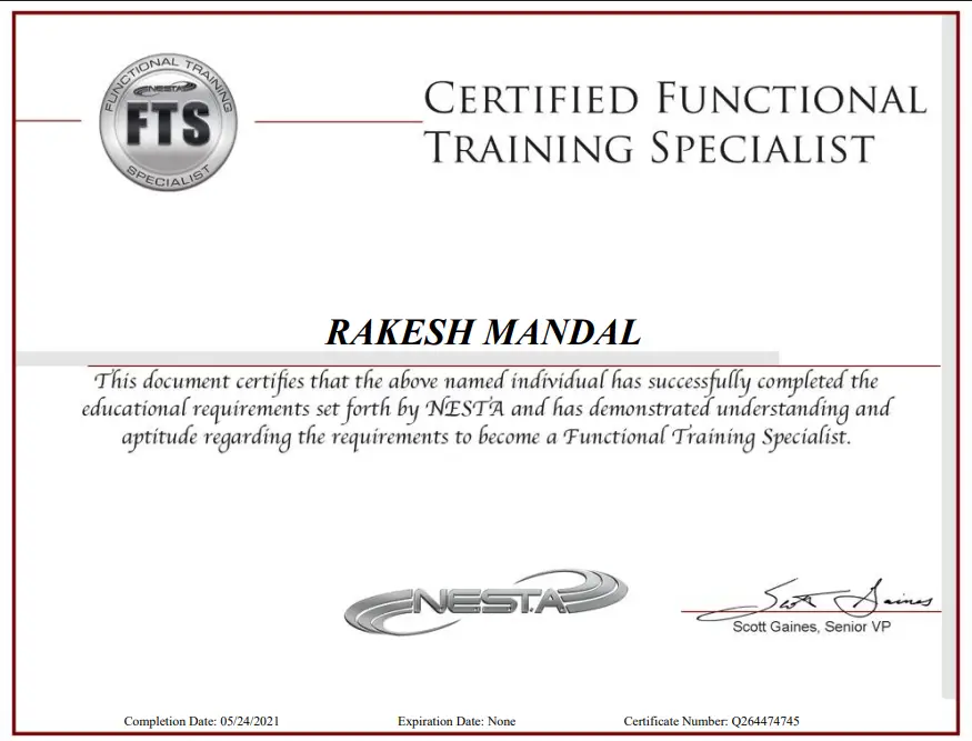 Certified Functional Training Specialist certificate