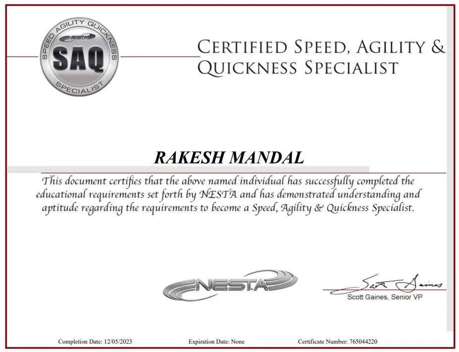 Certified Speed, Agility & Quickness Specialist certificate