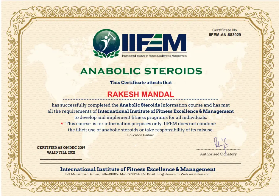 Anabolic Steroids Information Course certificate