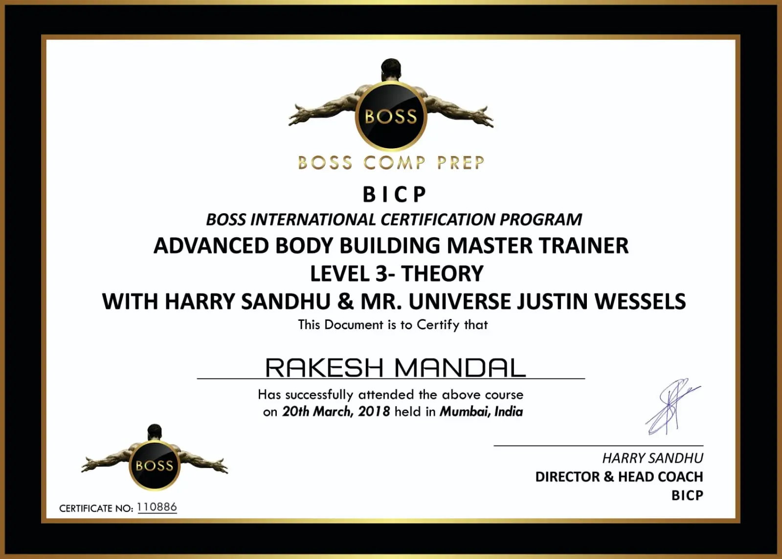 Advanced Body Building Master Trainer (Theory) certificate